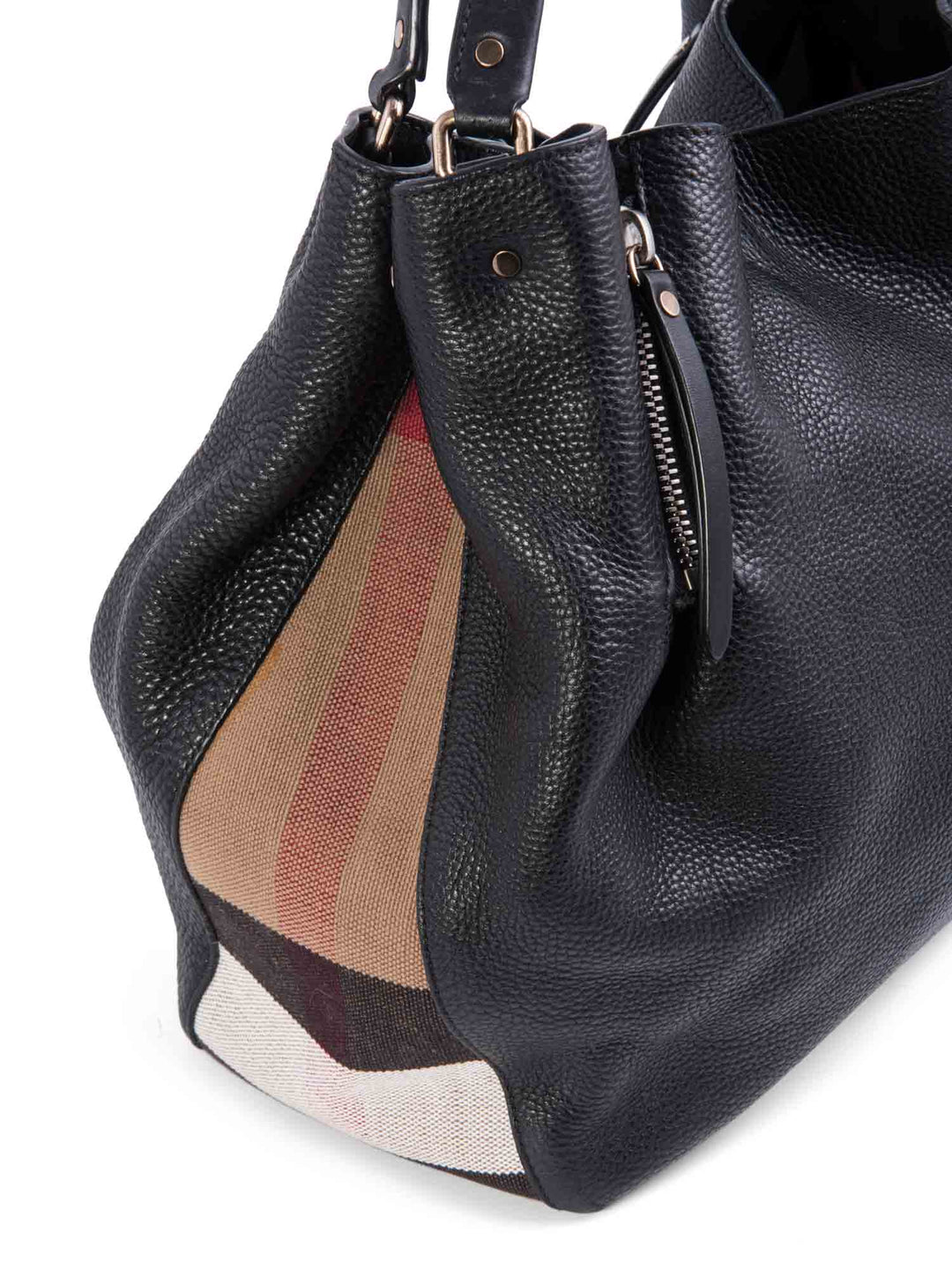 Burberry Leather Nova Check Canvas Shopper Bag Black