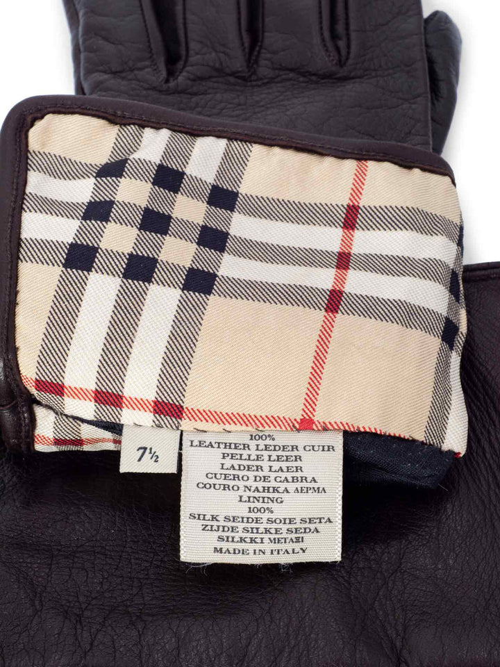 Burberry Leather Nova Check Gloves Brown