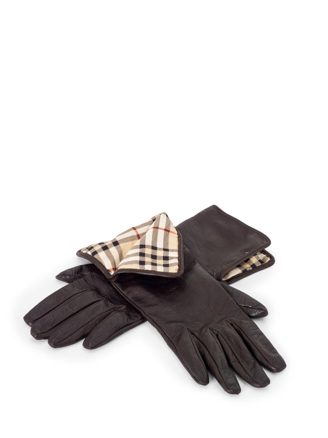 Burberry Leather Nova Check Gloves Brown
