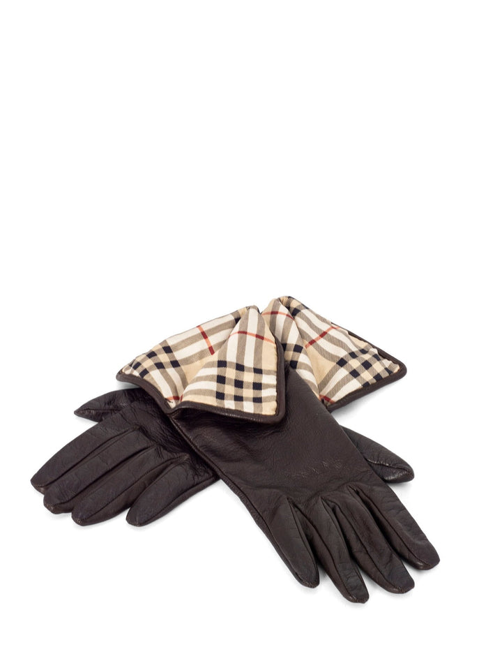 Burberry Leather Nova Check Gloves Brown