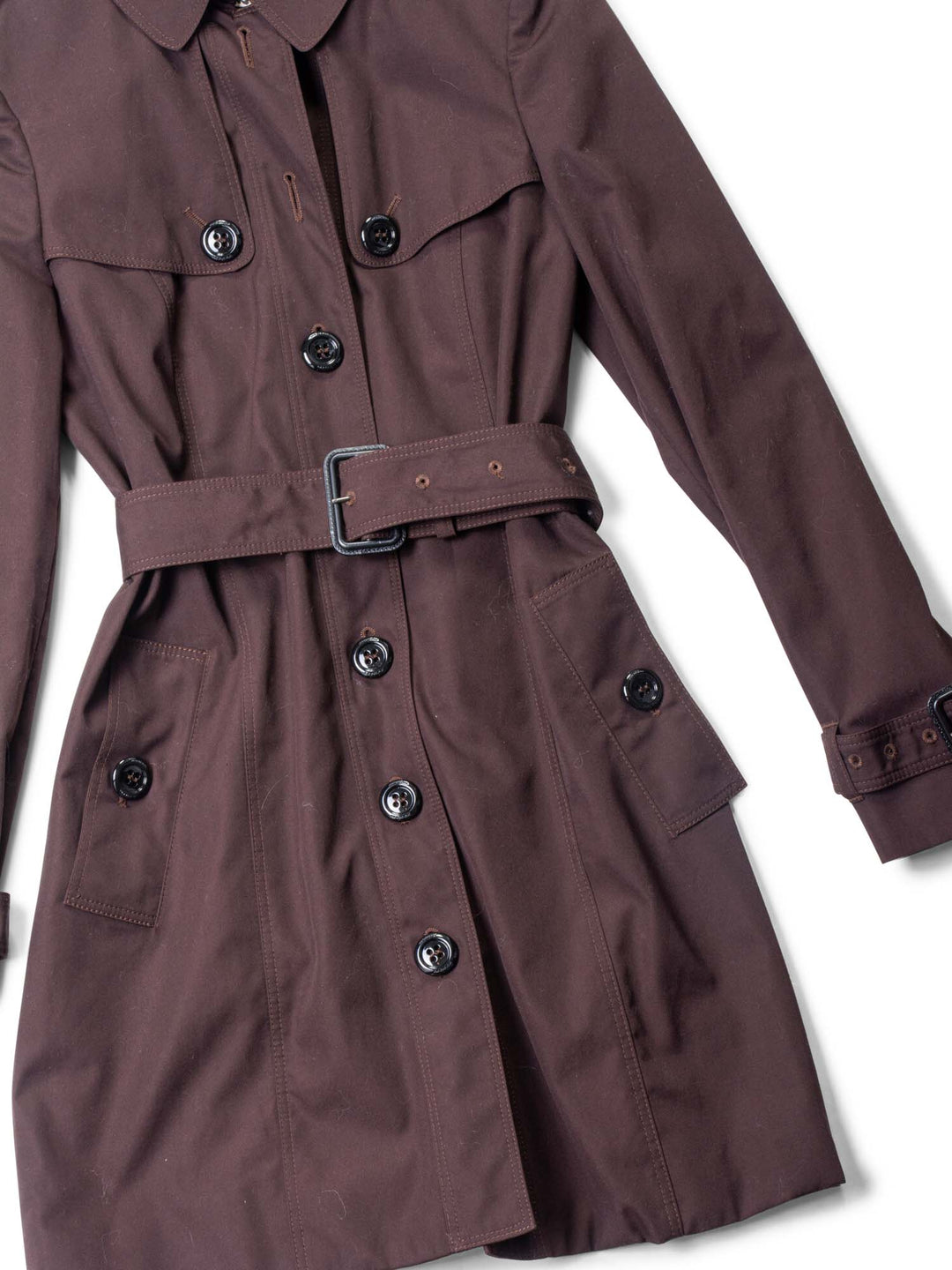 Burberry Logo Check Belted Button Rain Coat Brown