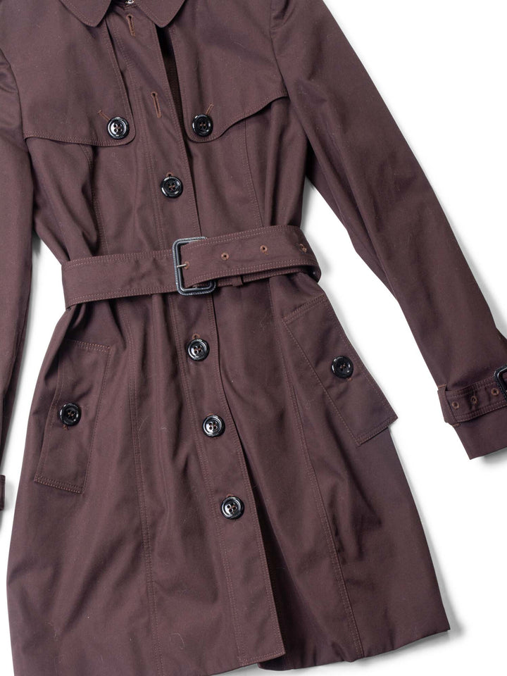 Burberry Logo Check Belted Button Rain Coat Brown