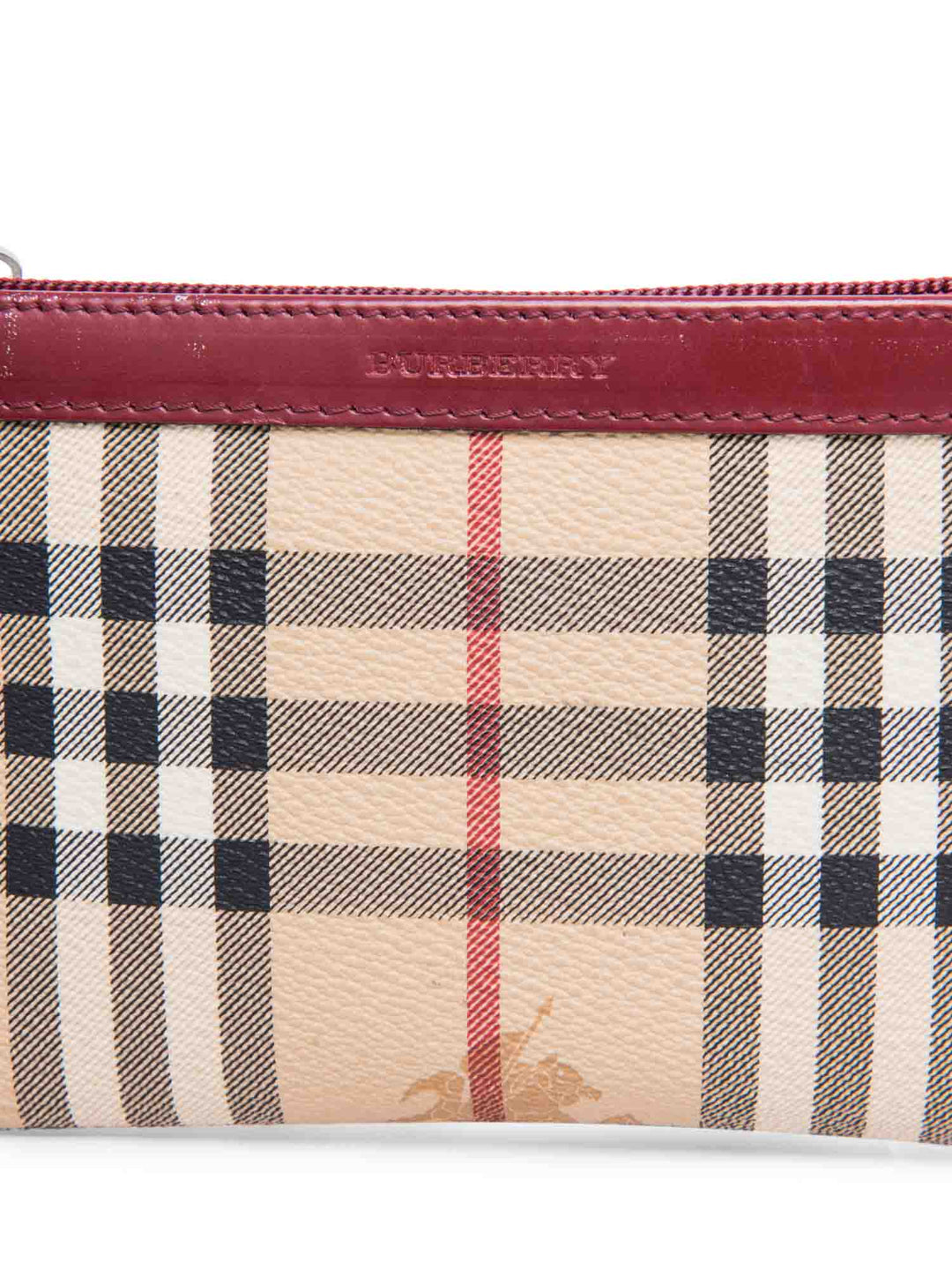 Burberry Logo Haymarket Check Wristlet Bag Beige Red