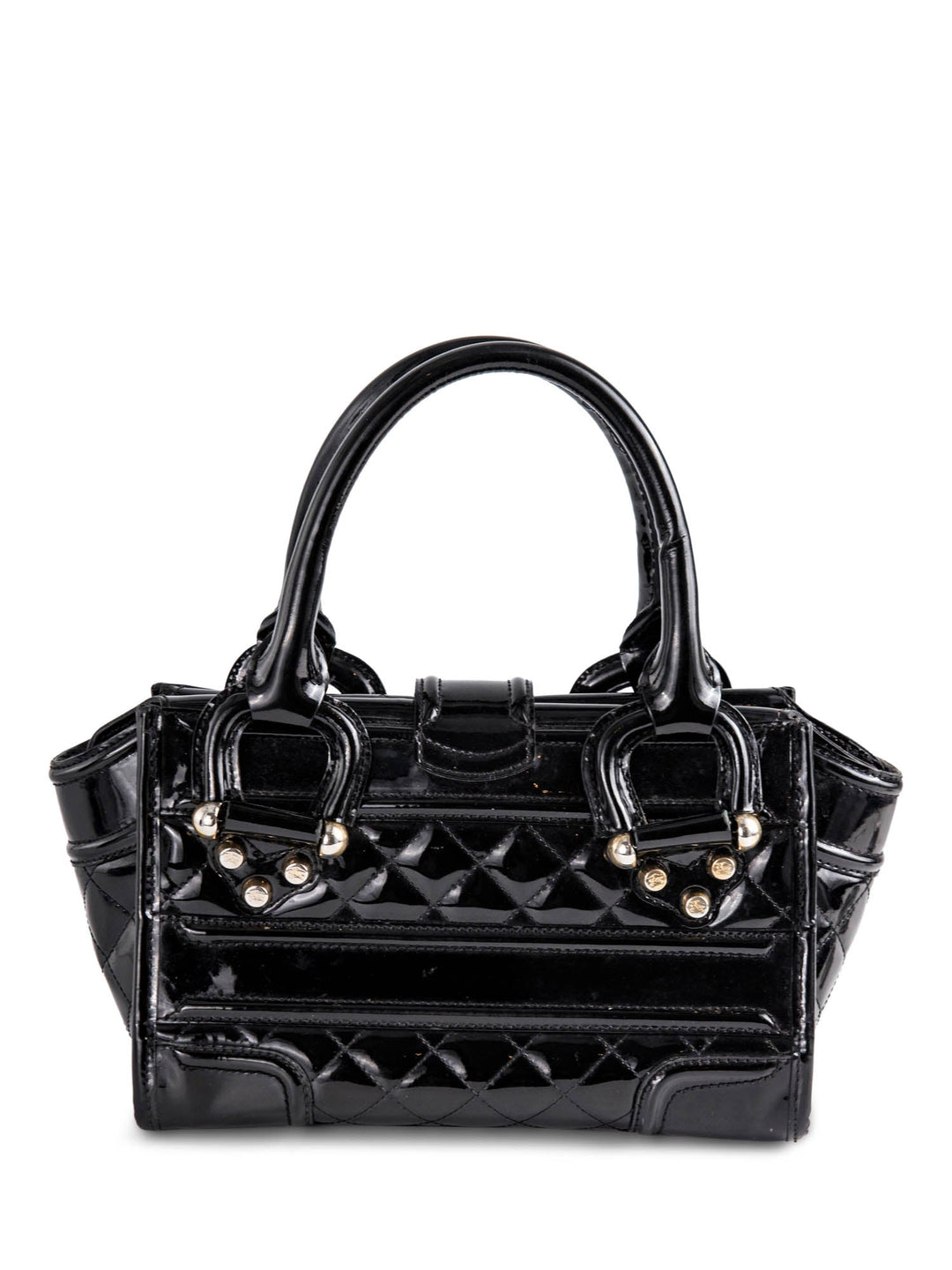 Burberry Logo Quilted Patent Leather Top Handle Bag Black
