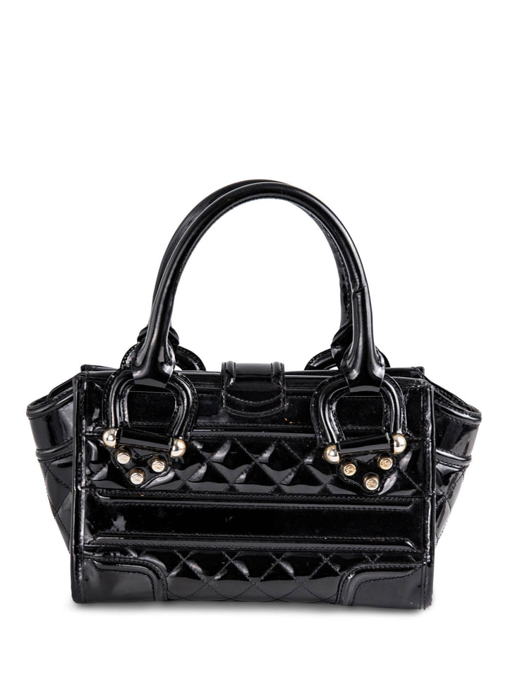 Burberry Logo Quilted Patent Leather Top Handle Bag Black