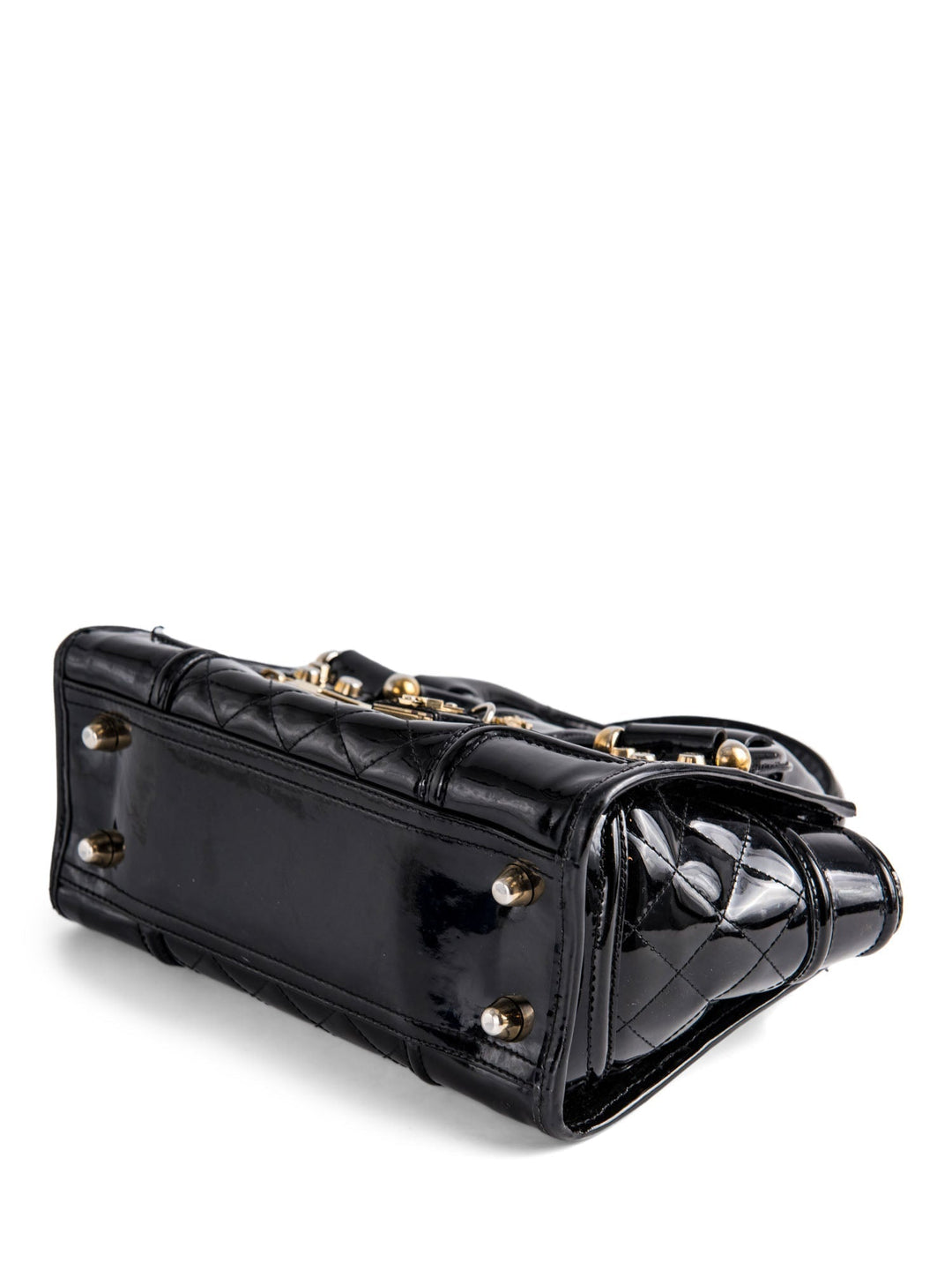Burberry Logo Quilted Patent Leather Top Handle Bag Black