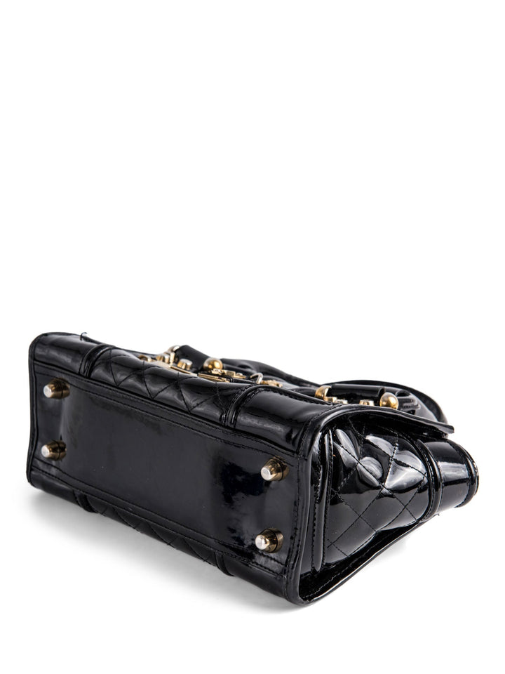 Burberry Logo Quilted Patent Leather Top Handle Bag Black