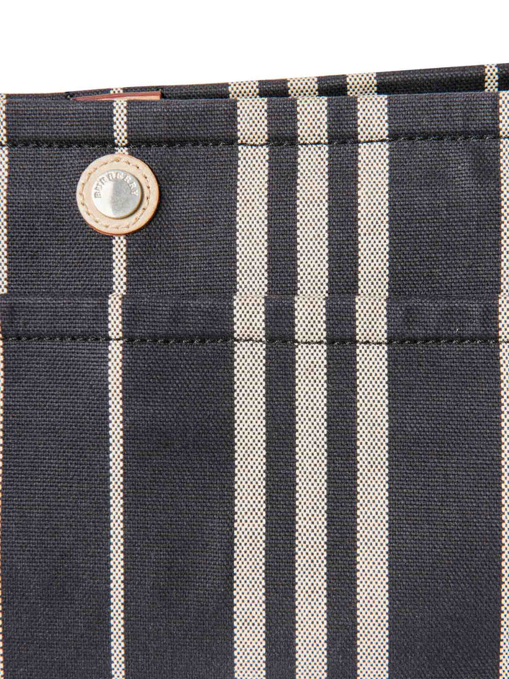 Burberry Logo Striped Canvas Tote Bag Navy Ivory