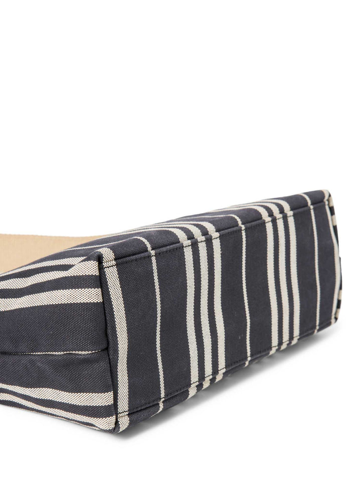 Burberry Logo Striped Canvas Tote Bag Navy Ivory