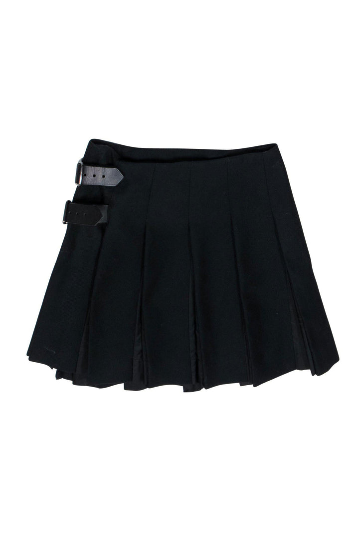 Burberry London - Black Pleated Miniskirt w/ Side Buckles Sz 4