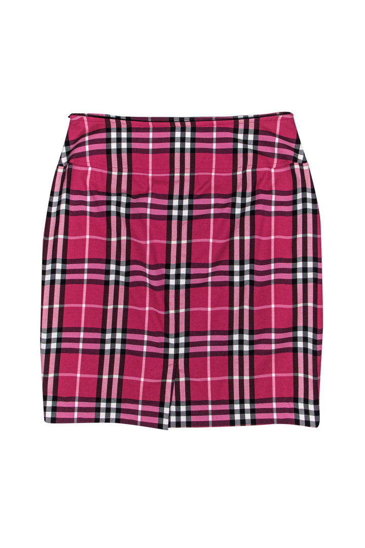 Burberry London - Magenta, Black & White Plaid Pencil Skirt Sz 6
