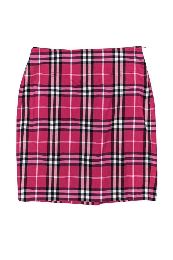Burberry London - Magenta, Black & White Plaid Pencil Skirt Sz 6