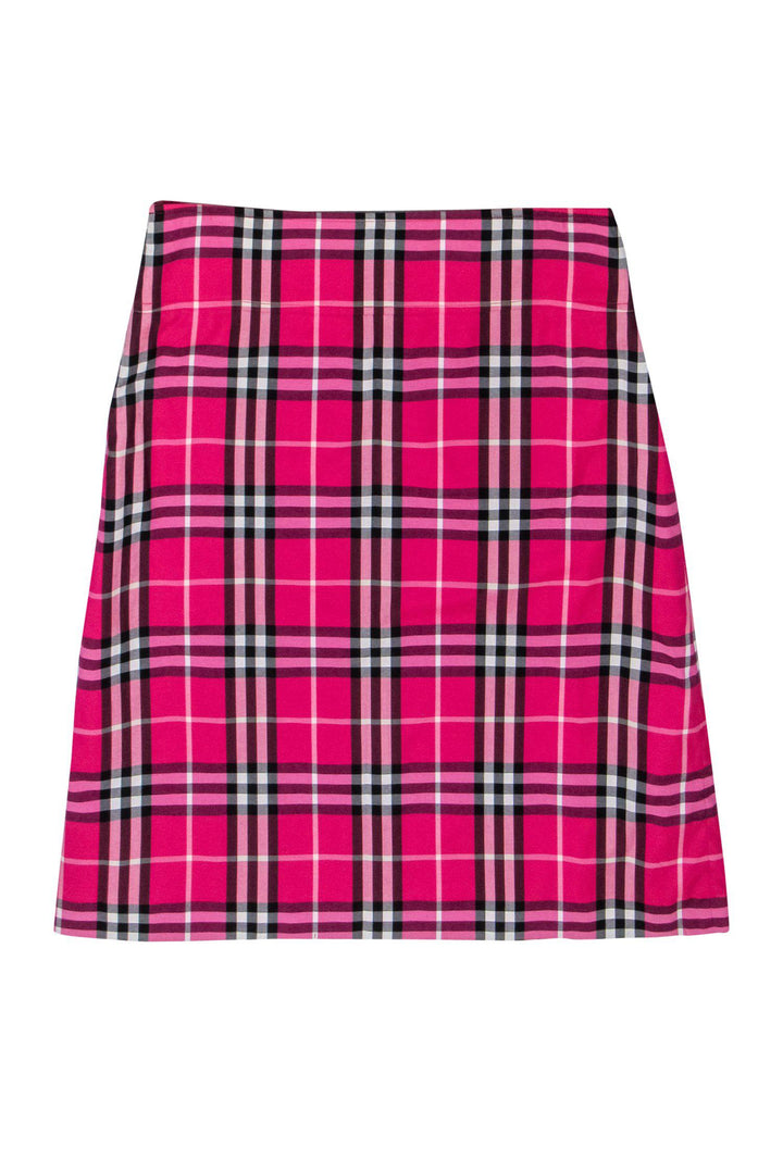 Burberry London - Pink & Black Plaid A-Line Skirt Sz 6
