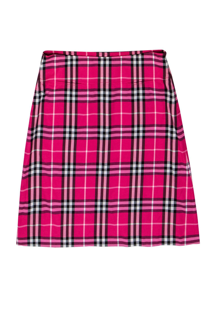 Burberry London - Pink & Black Plaid A-Line Skirt Sz 6