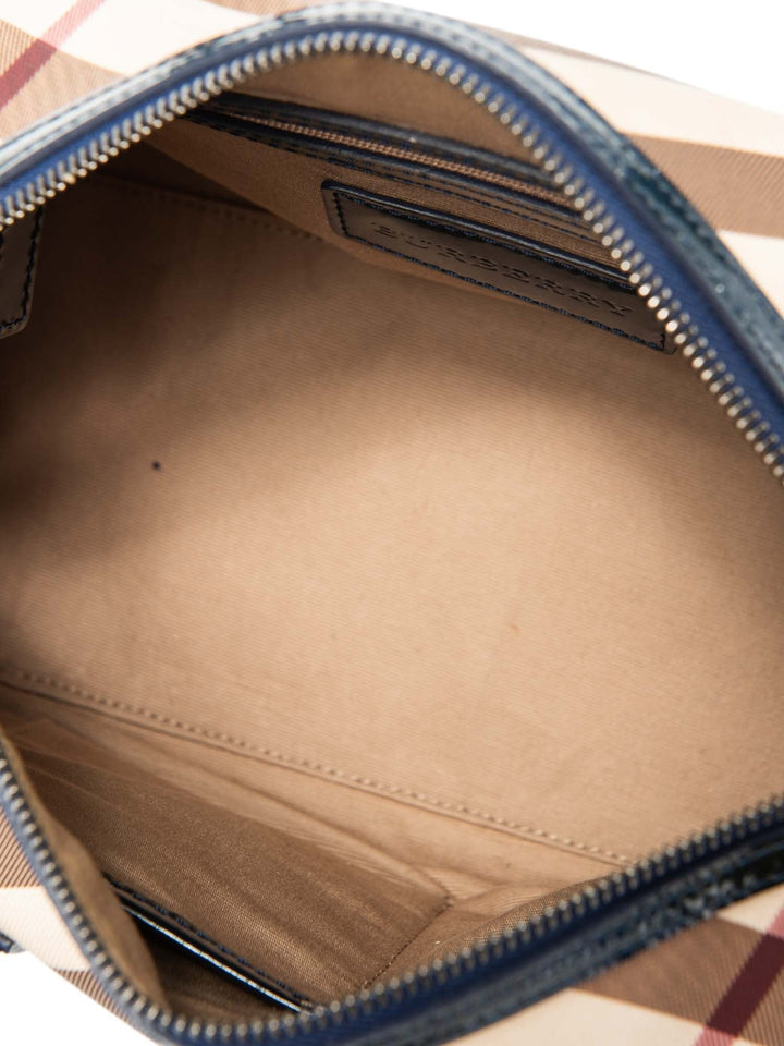 Burberry Nova Check Canvas Leather Boston Bag Beige Navy Blue 25
