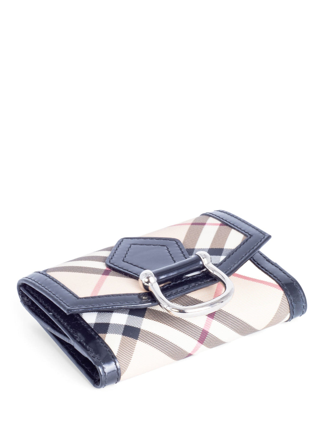 Burberry Nova Check Leather Buckle Wallet Beige Black Silver