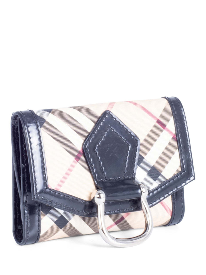 Burberry Nova Check Leather Buckle Wallet Beige Black Silver