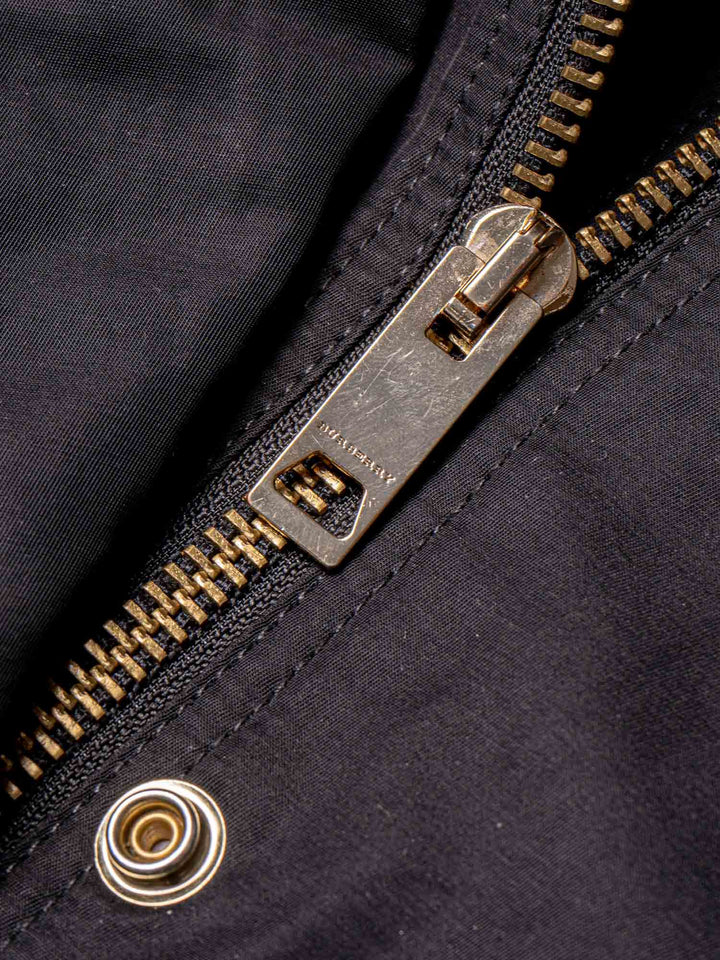 Burberry Nylon Nova Check Lined Hood Rain Coat Black