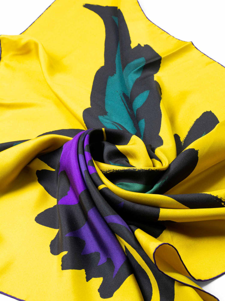 Burberry Prorsum Silk Abstract Flower Scarf Yellow