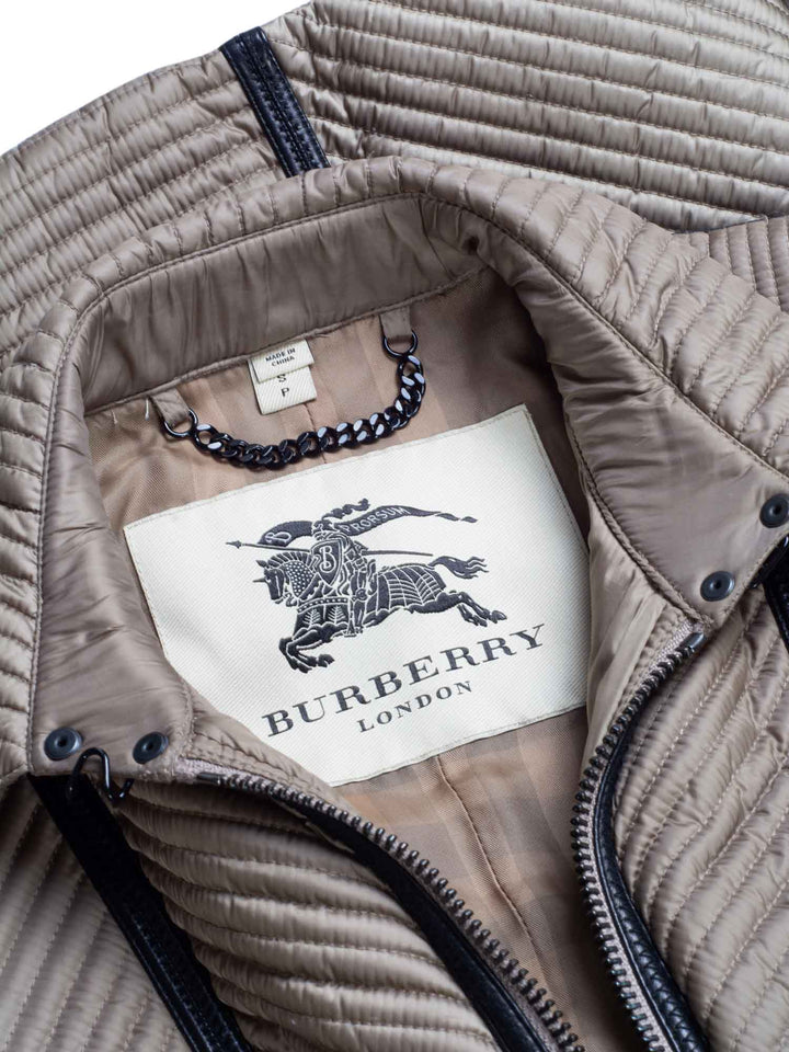 Burberry Quilted Leather Fitted Coat Taupe