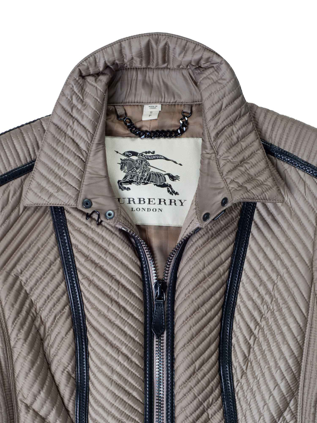 Burberry Quilted Leather Fitted Coat Taupe