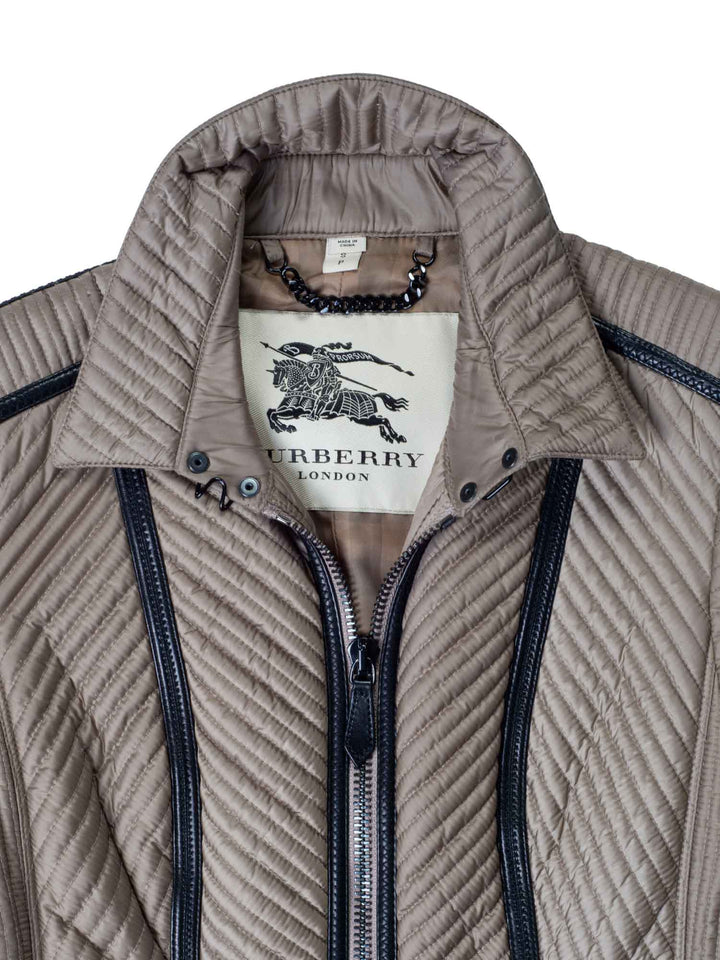 Burberry Quilted Leather Fitted Coat Taupe