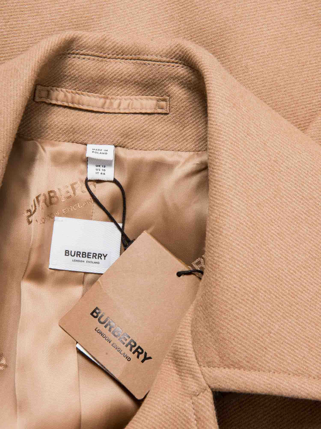 Burberry Wool Anchor Buttoned Coat Camel Brown