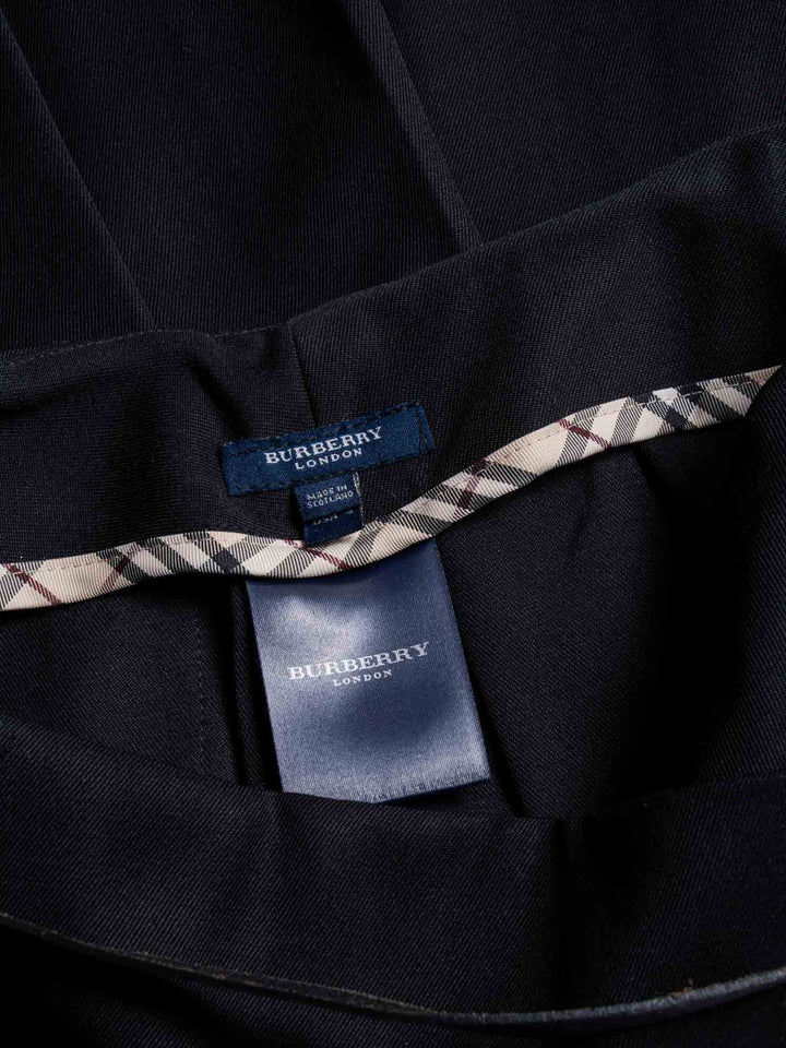 Burberry Wool Belted Pin Pleated Fringe Skirt Black