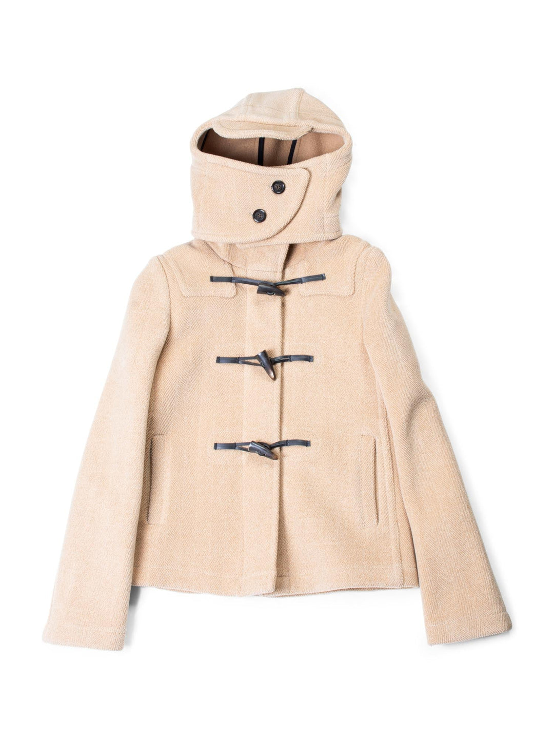 Burberry Wool Toggle Closure Hooded Duffle Jacket Beige-designer resale