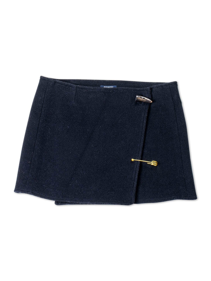 Burberry Wool Toggle Wrap Mini Skirt Black