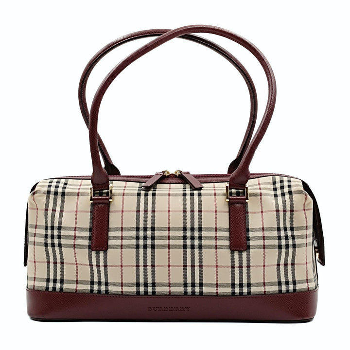 Burberry shoulder bag in burgundy check canvas and leather