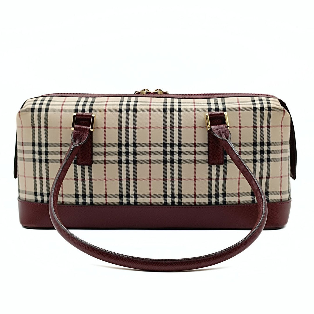 Burberry shoulder bag in burgundy check canvas and leather