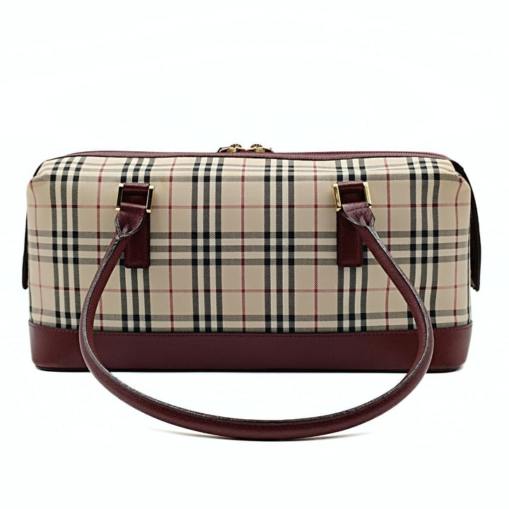 Burberry shoulder bag in burgundy check canvas and leather