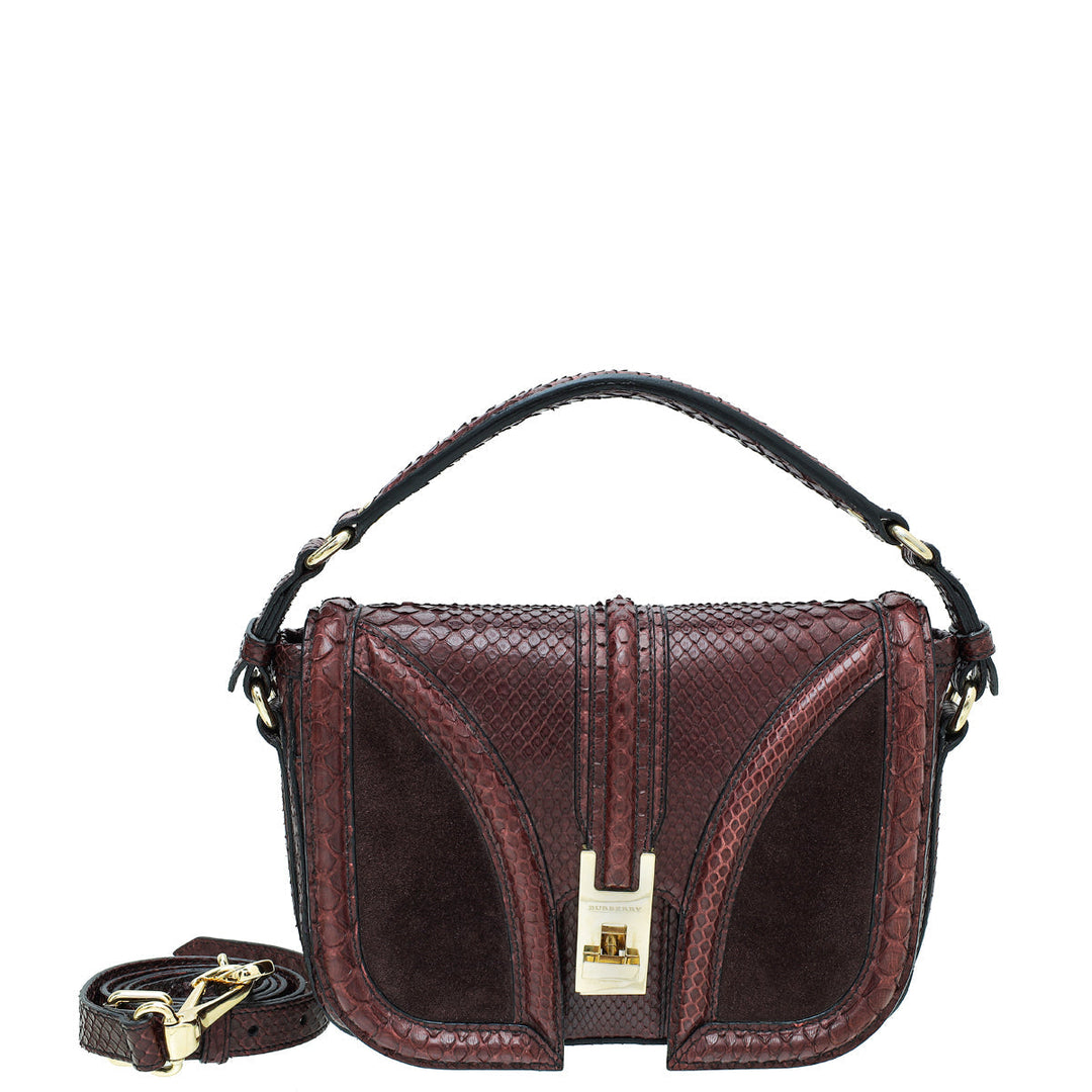 Burberry Reddish Brown Python Suede Brickfield Flap Bag