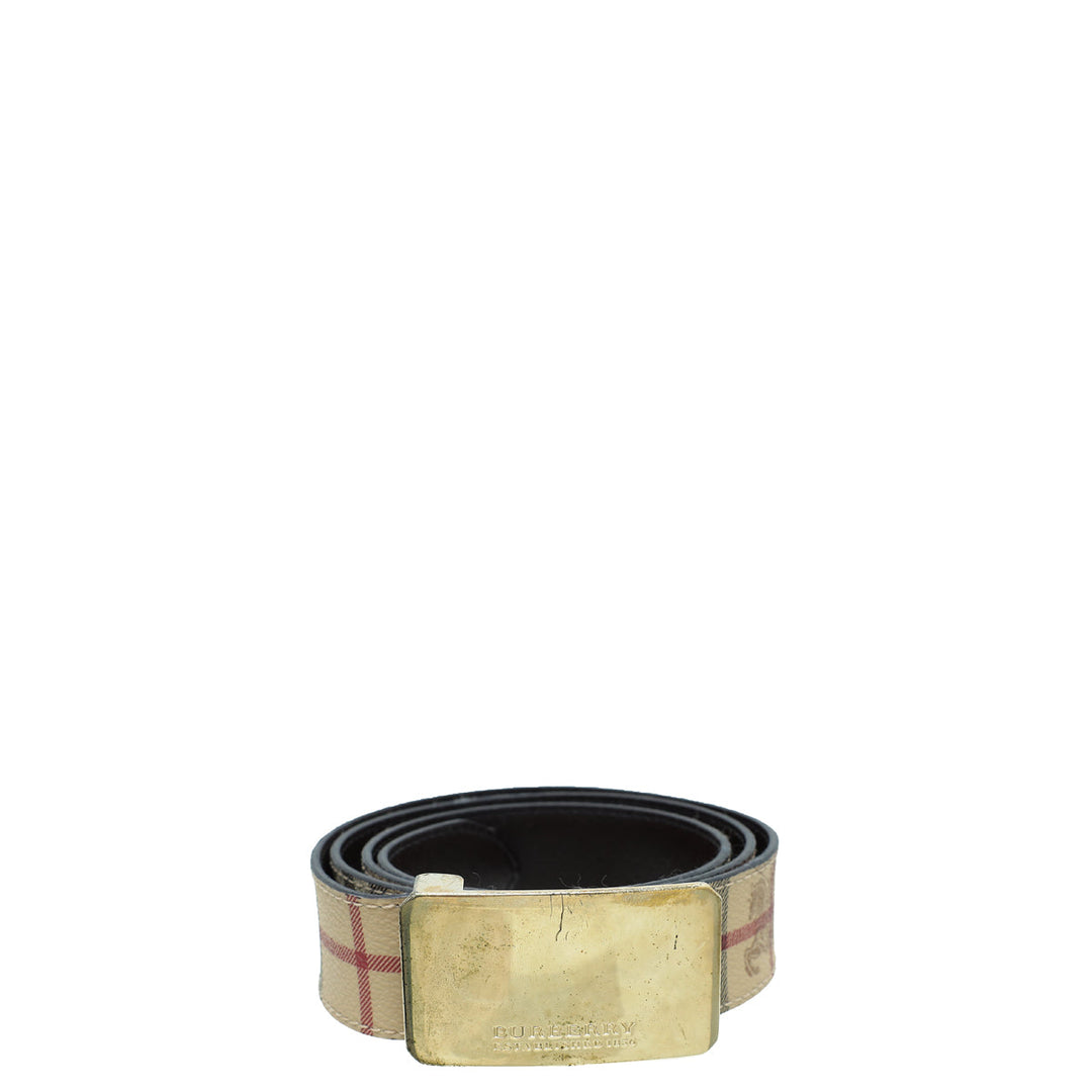Burberry Archive Beige Reversible Haymarket Check Buckle Belt 40
