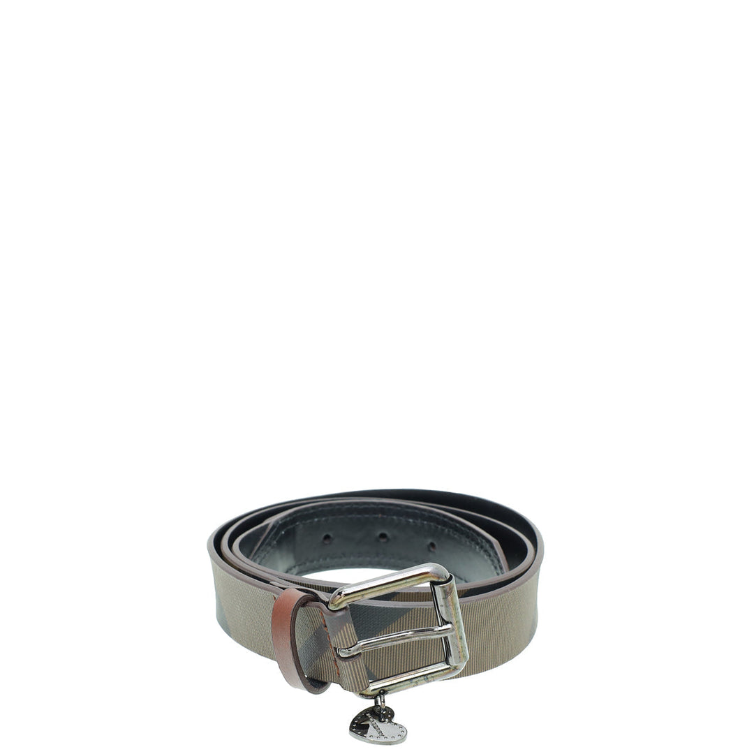 Burberry Smoke Brown Nova Check Heart Charm Belt 36