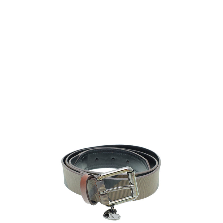 Burberry Smoke Brown Nova Check Heart Charm Belt 36