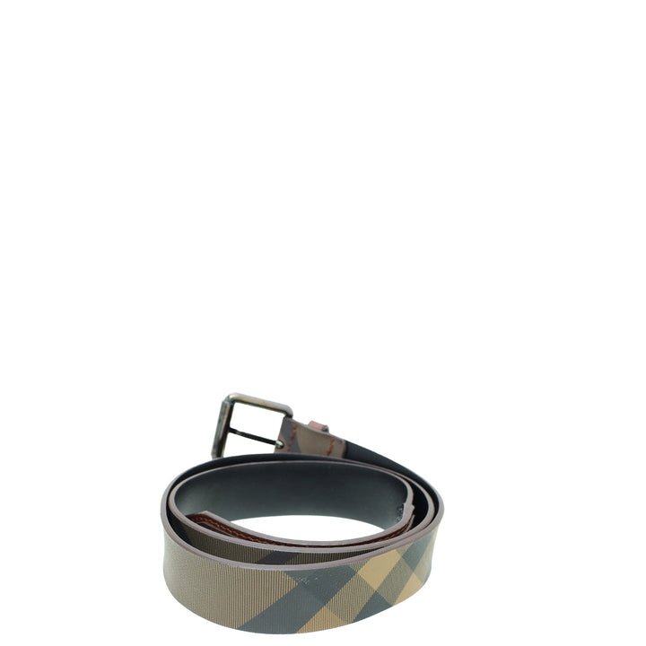 Burberry Smoke Brown Nova Check Heart Charm Belt 36