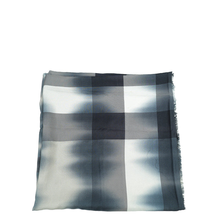 Burberry Gray Ombre Smoke Check Fringe Silk Scarf