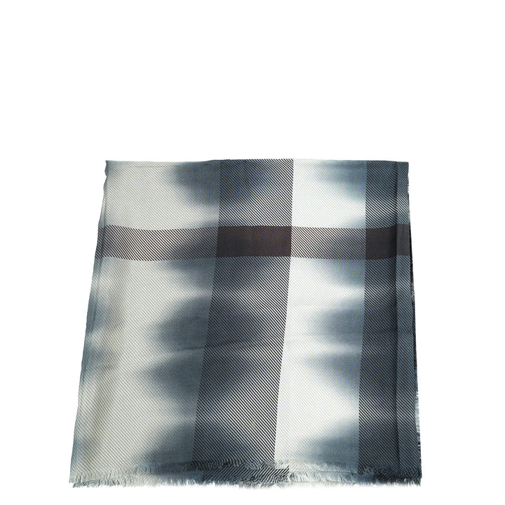 Burberry Gray Ombre Smoke Check Fringe Silk Scarf