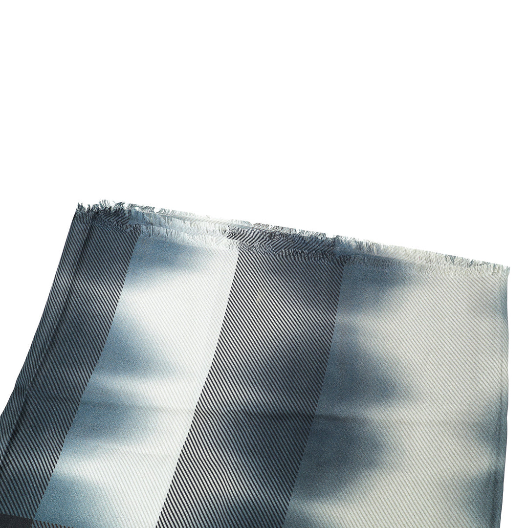 Burberry Gray Ombre Smoke Check Fringe Silk Scarf