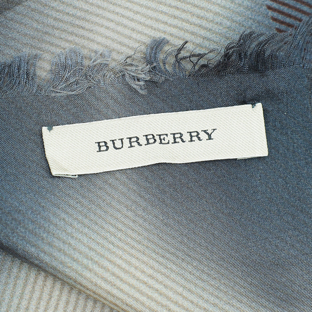 Burberry Gray Ombre Smoke Check Fringe Silk Scarf