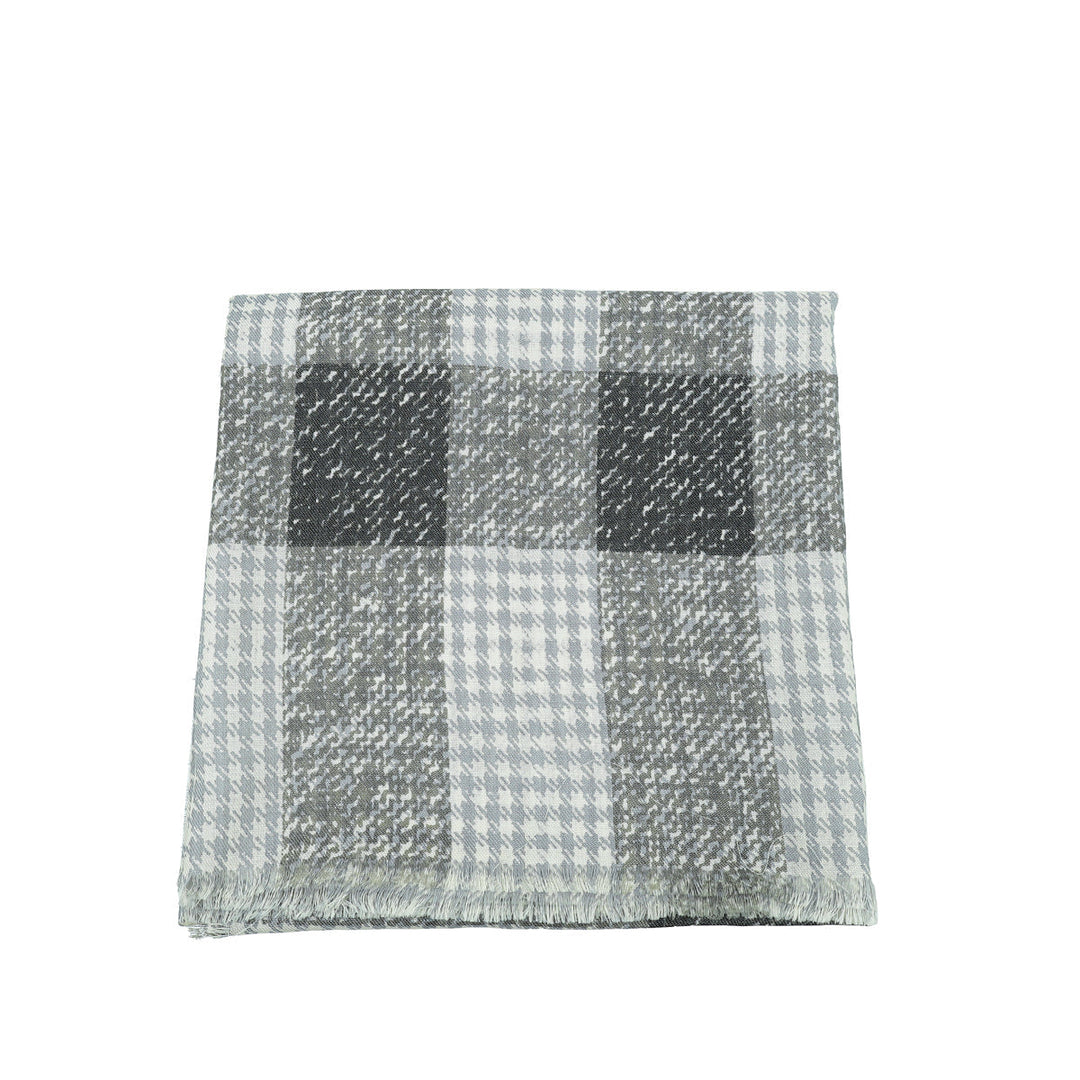 Burberry Gray Houndstooth Check Print Fringe Scarf