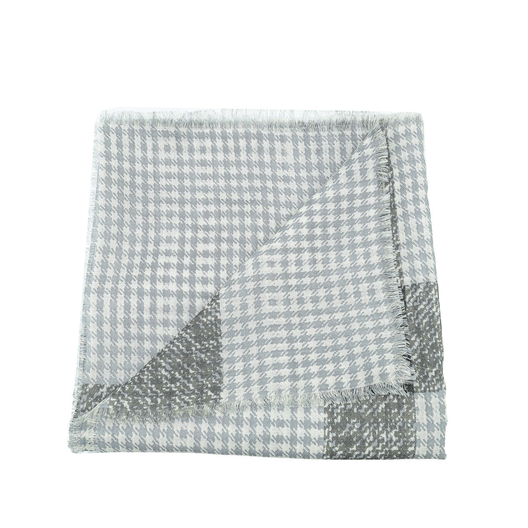 Burberry Gray Houndstooth Check Print Fringe Scarf