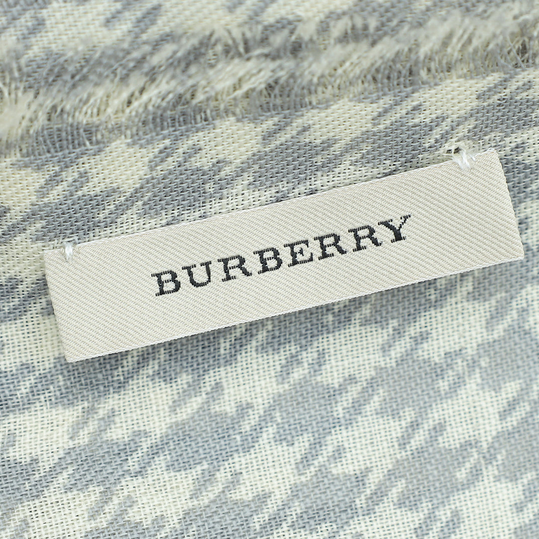 Burberry Gray Houndstooth Check Print Fringe Scarf