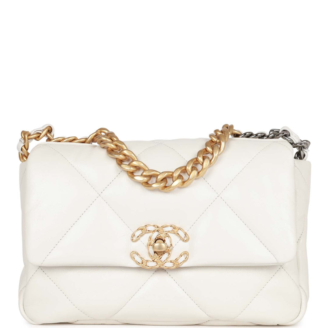 Top Quality Chanel Medium 19 Flap Bag White Calfskin Mixed Hardware