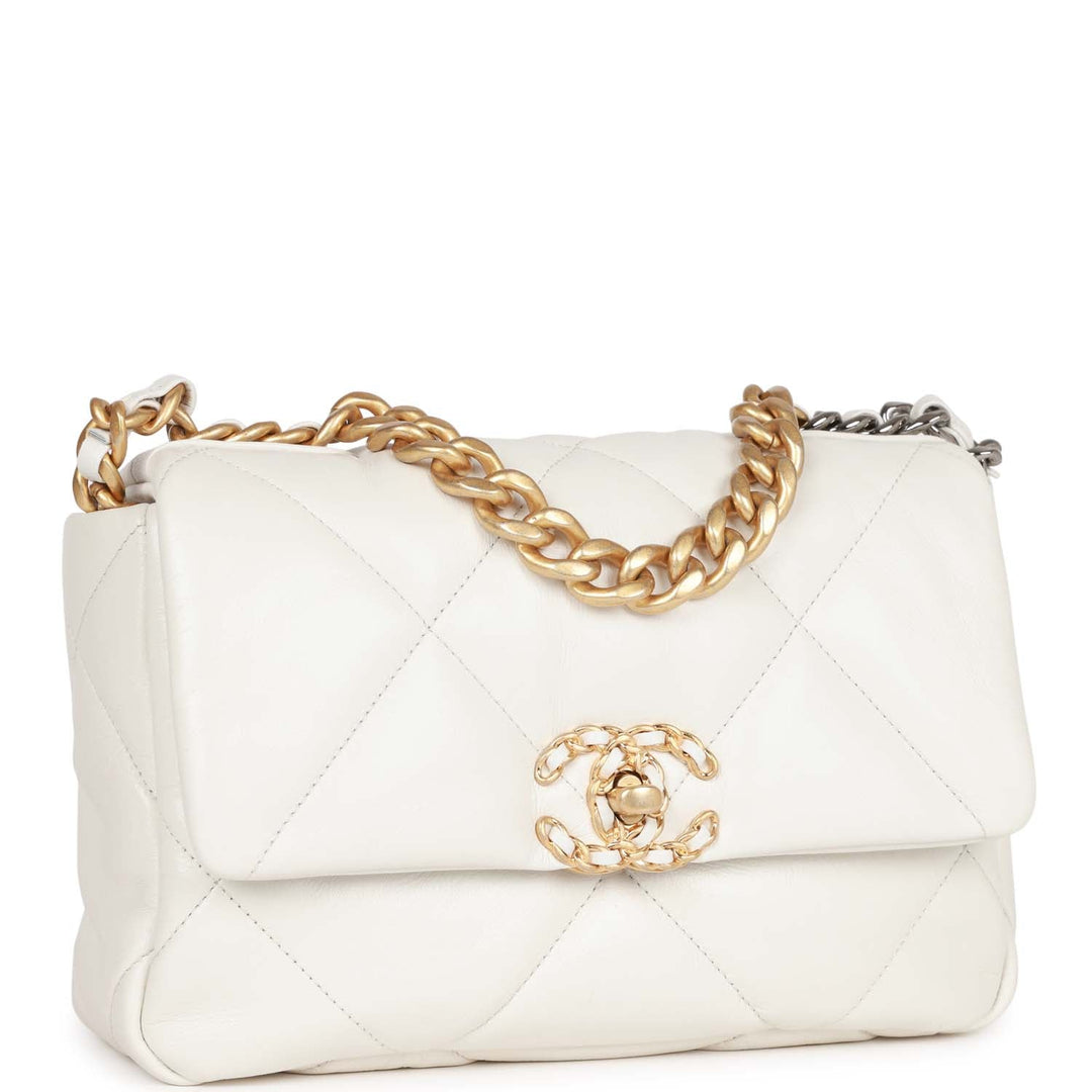 Top Quality Chanel Medium 19 Flap Bag White Calfskin Mixed Hardware