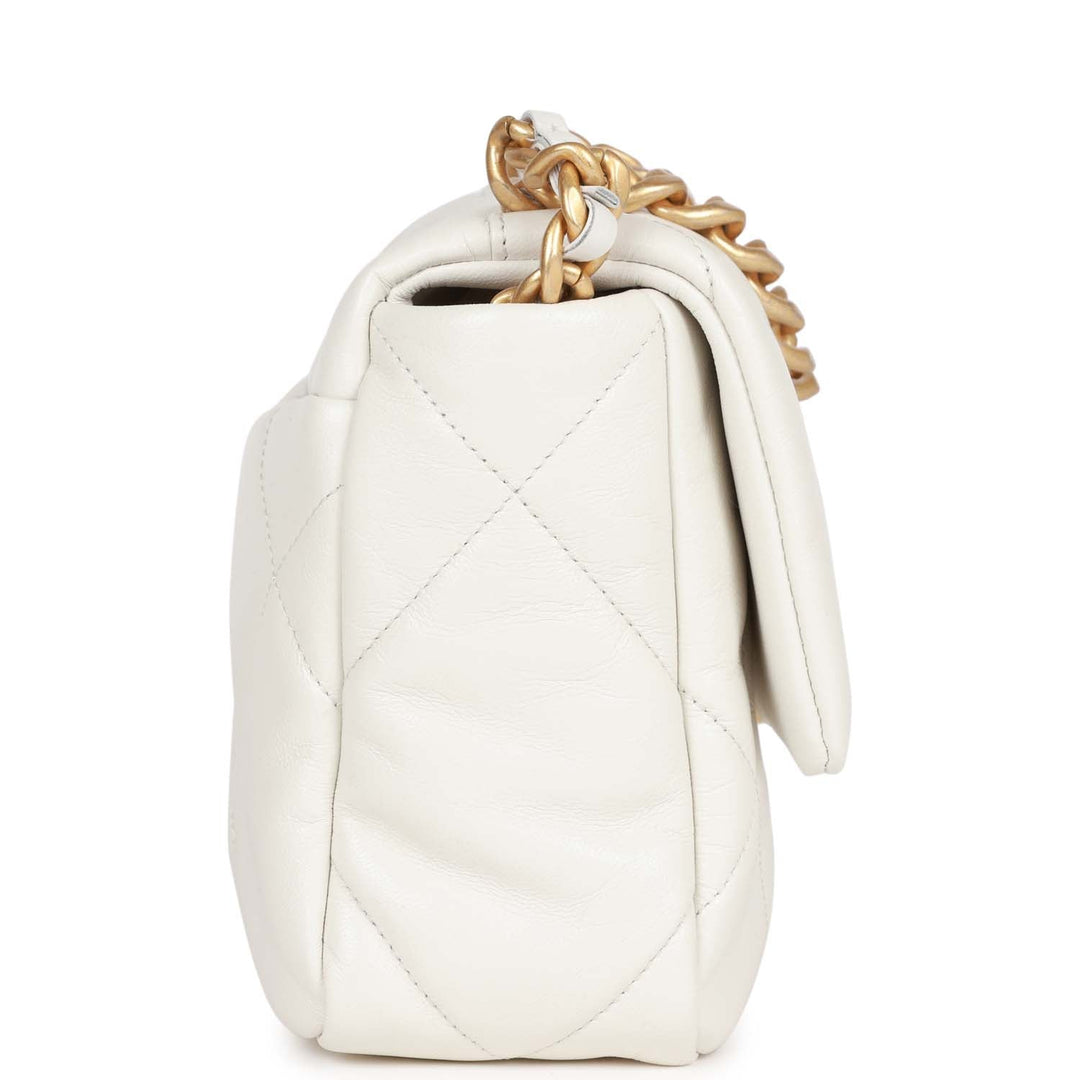 Top Quality Chanel Medium 19 Flap Bag White Calfskin Mixed Hardware