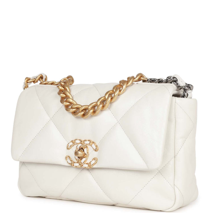 Top Quality Chanel Medium 19 Flap Bag White Calfskin Mixed Hardware