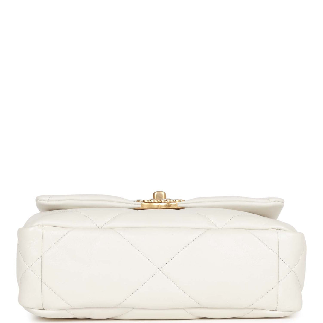 Top Quality Chanel Medium 19 Flap Bag White Calfskin Mixed Hardware